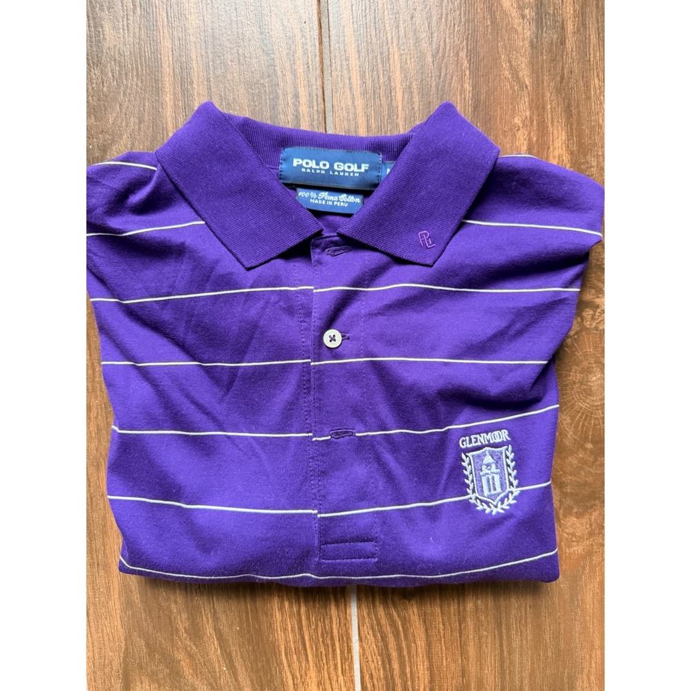 Polo Golf Ralph Lauren Mens Purple‎ Striped Pima Cotton Glenmoor Polo Shirt M